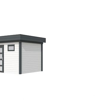 Vuren Topvision Bonte Kraai, 300 x 250 cm, wanden wit en basis antraciet.