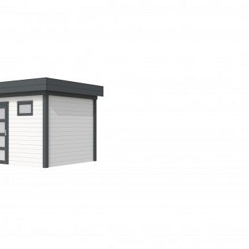 Vuren Topvision Bonte Kraai, 300 x 250 cm, wanden wit en basis antraciet.