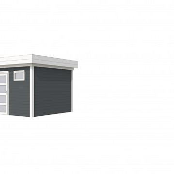 Vuren Topvision Kievit, 400 x 300 cm, wanden antraciet en basis wit.