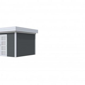 Vuren Topvision Parelhoen, 400 x 300 cm, wanden antraciet en basis lichtgrijs.