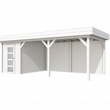 Vuren Topvision Kiekendief, 200 x 300 en luifel 500 cm, wit gespoten.