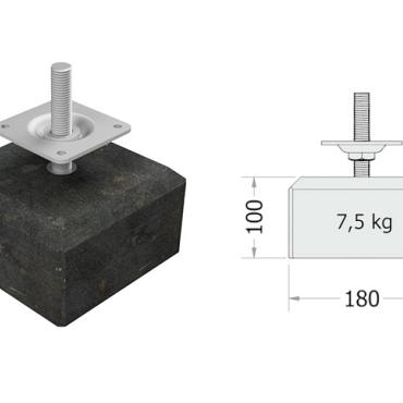 Betontegel 18 x 18 x 10 cm, antraciet, gecoat, schroefdraad M20.