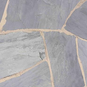 Flagstones Kandla Grey, ca. 25-40 mm dik horizontaal verpakt, ca. 4-7 stuks per m2. grijs