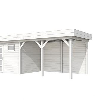 Vuren Topvision Bonte Kraai, 300 x 250 en luifel 400 cm, wit gespoten.