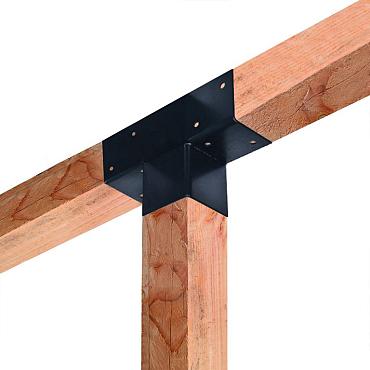 Paalverbinder Zwart Gepoedercoat T-Model tbv 15x15 cm paal